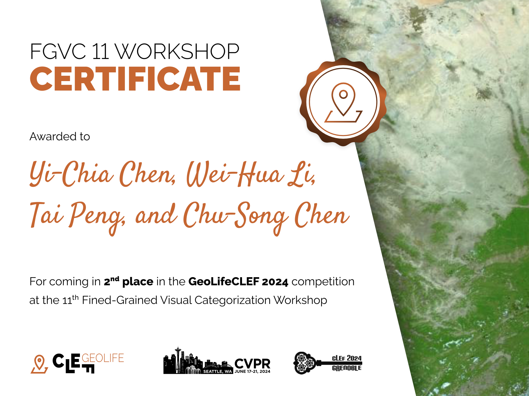 GeoLifeCLEF 2024 Certificate